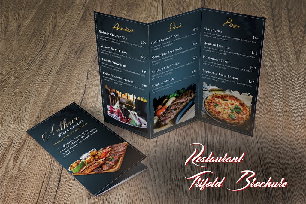 Restaurant Food Menu Trifold Brochure