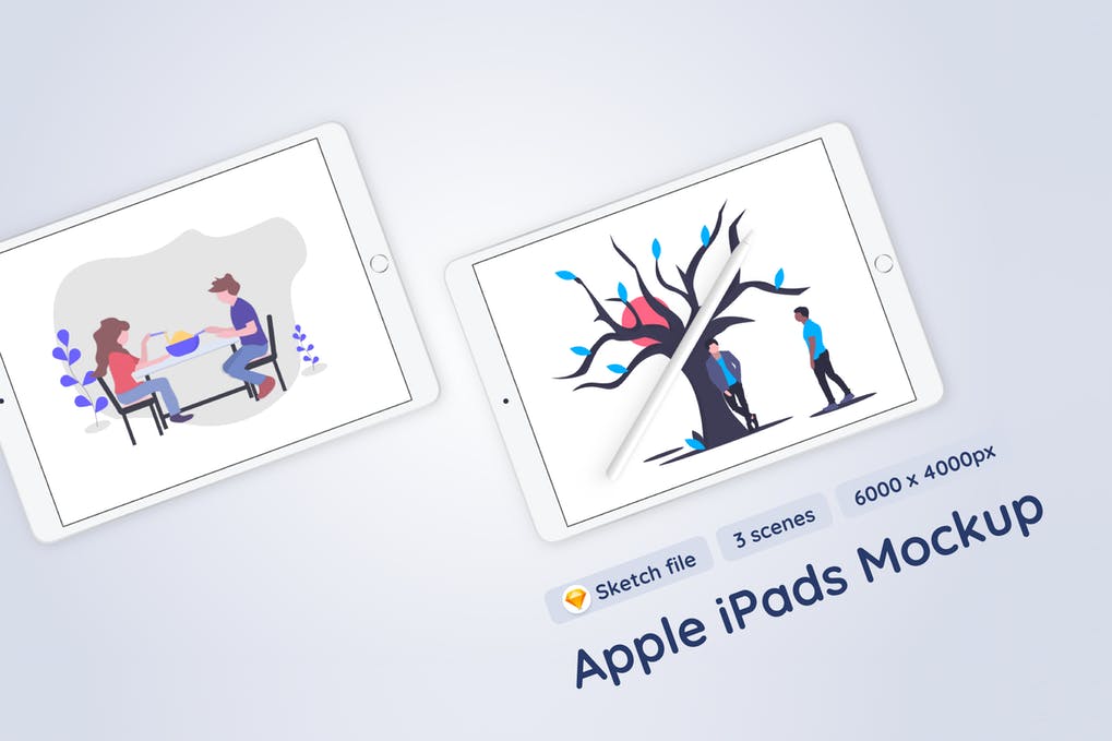 Apple iPads with Apple Pencil Mockups - 3 scenes
