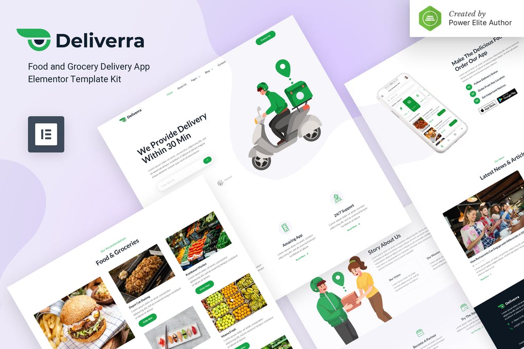 Deliverra – Food & Grocery Delivery App Elementor Template Kit